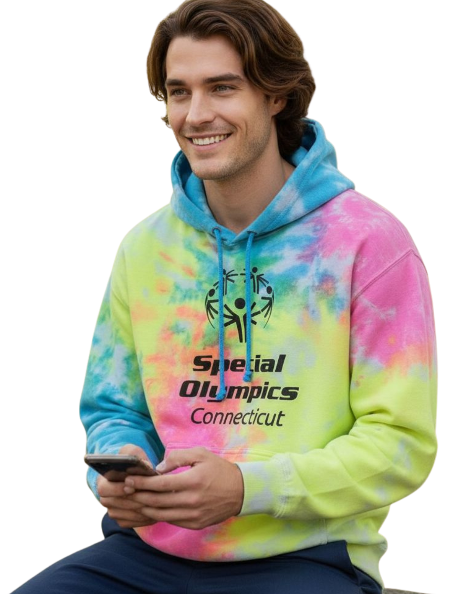 Special Olympics CT Primary Logo Hooded Sweatshirt Tie Dye Rainbow