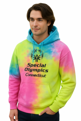 Special Olympics CT Primary Logo Hooded Sweatshirt Tie Dye Rainbow